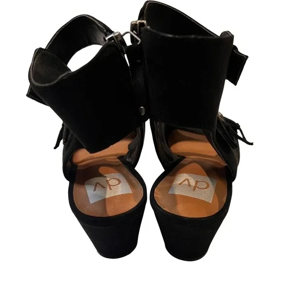 DV by Dolce Vita Black Faux Suede Wedge Buckle Gladiator Sandals - Size 7 - Picture 10 of 13